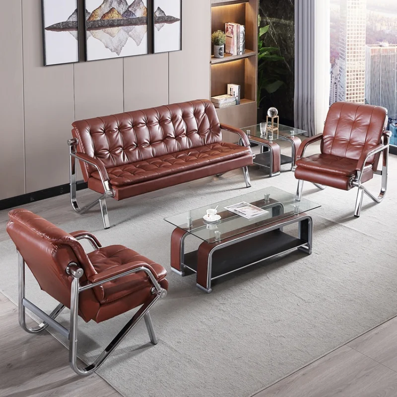 Minimalist Leather Office Sofa with Coffee Table Set for Home Office or Living Room for Business Meetings or Receptions