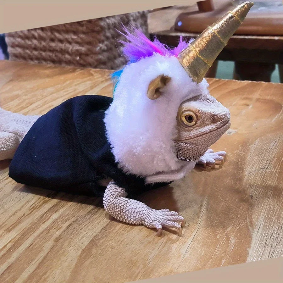 Lizard Chameleon Unicorn Transformation Outfit Funny Clothes Small Pet Headgear Hat