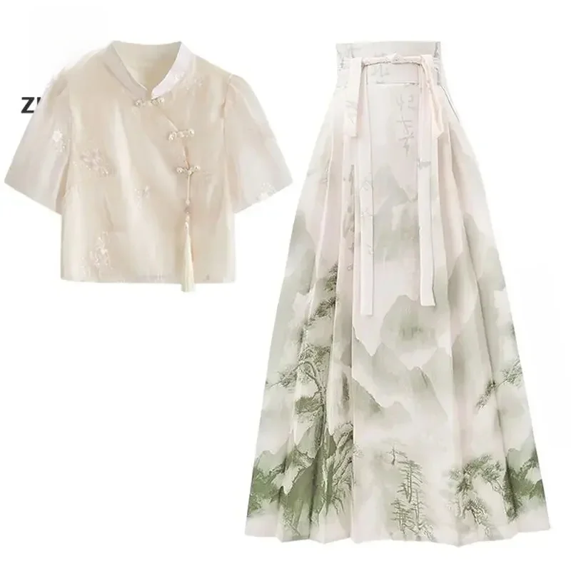 Summer New Song Style Hanfu New Chinese Style Dress Horse Face Skirt Set Chinese Traditional Clothes
