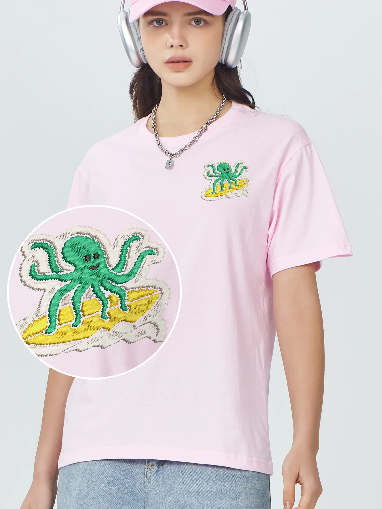 Surfing ​​Devilfish Embroidered T-Shirt Luxury Clothing Men High Quality Fashionable And Trendy Embroidery Tops