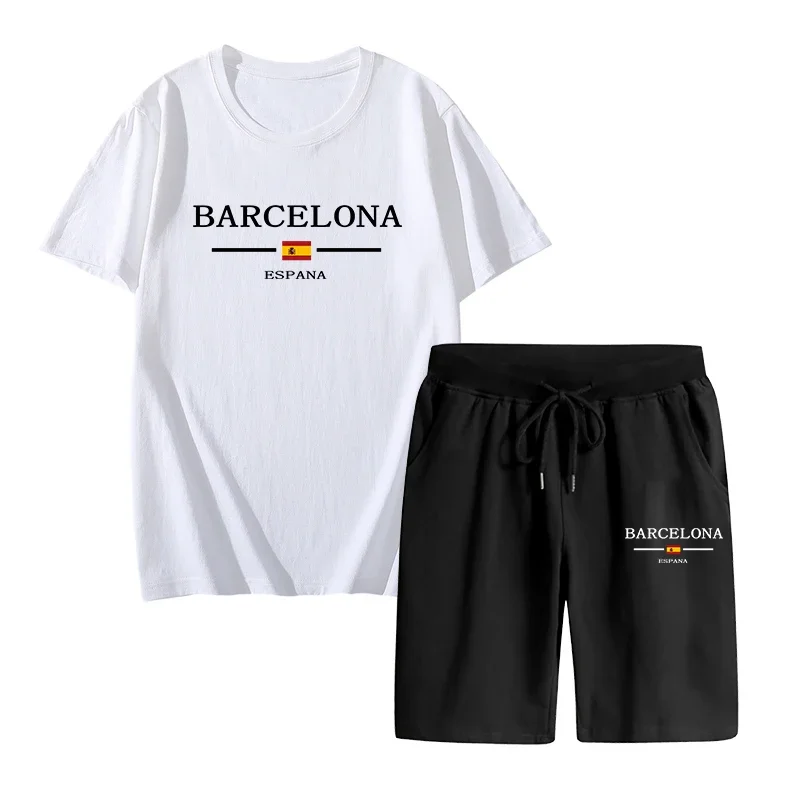 

Summer Fashion Printed 2026 Quality Men Casual Suits Short Sleeved Pure Cotton T-shirts Sports Five-point Pants Men's Tracksuit