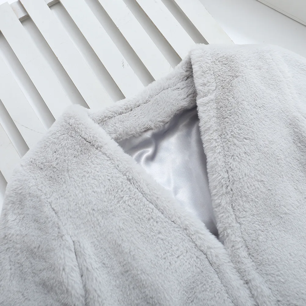 2021 Japan, Korea, autumn and winter imitation fur rabbit fur coat coat collarless knee casual fashion warm plush trench coat