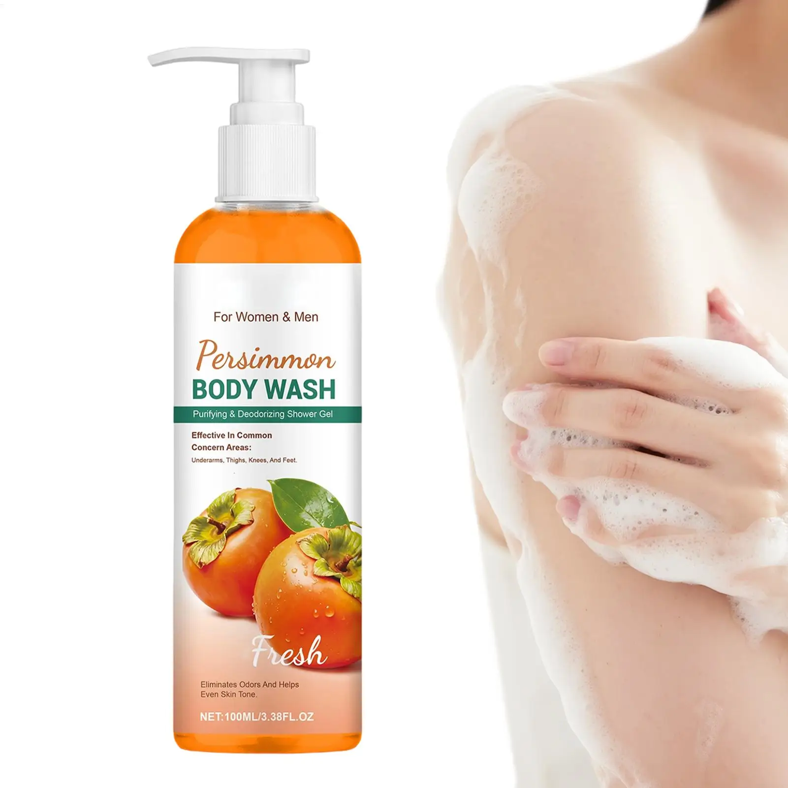 Natural Persimmon Body Wash 100ml Deodorizing Purifying Age-Related Odor Remover For Seniors, Men Women Adults, Daily Home