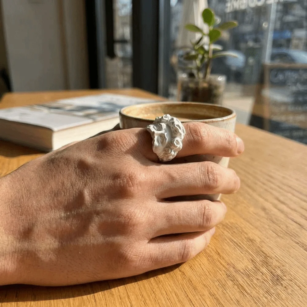 Unisex Unique Mystical Masked Face Ring Adjustable Metal Silver Color Open Rings David Sculpture Vintage Goth Style Ring Daily - view 3