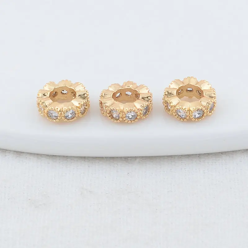 3*8MM 4*8.5MM 14K Gold Color Brass with Zircon Wheels Beads Spacer Beads Bracelet High Quality Diy Jewelry Accessories