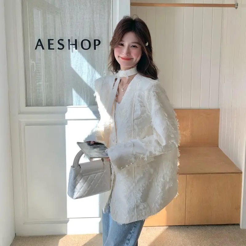 

Casual Woman Blazer Sacks Attire Light Waist-Closed Double-Layer Loose-Fit-Style Gold Premium Three-Button Sunscreen Badge