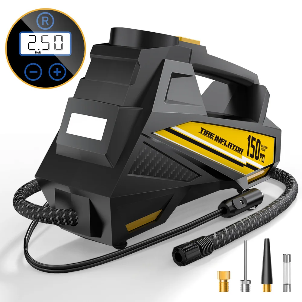 Corded Portable Car Air Pump Upgraded 12V 150PSI Electric Tire Inflator Pump Motorcycle Bike Ball LED Light Car Air Compressor