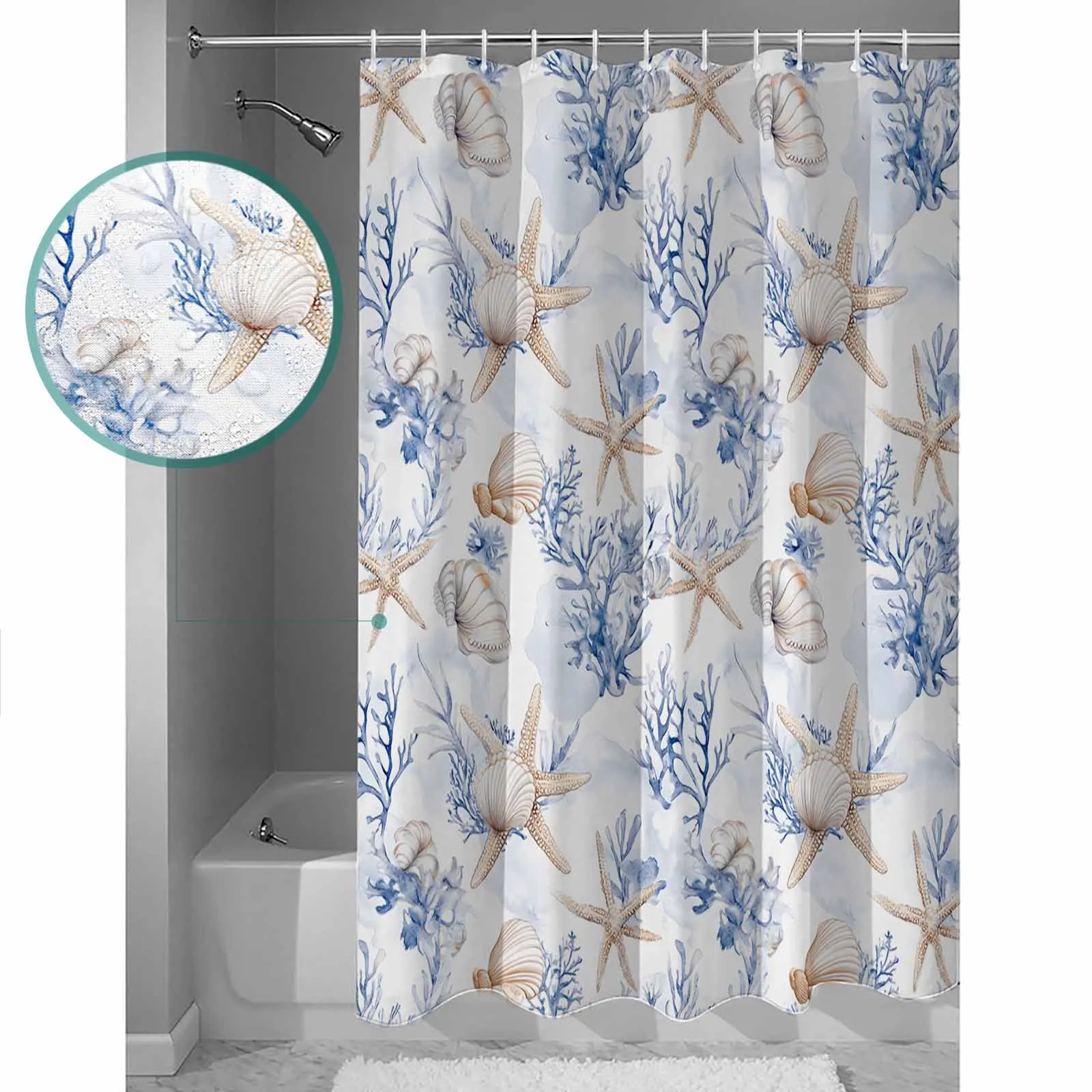 

Modernism Starfish Coral Ocean Shower Curtain High Quality Bathroom Waterproof Fabric Toilet Simple Style Decor