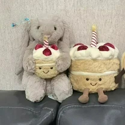 

JC Shy Bonnie Rabbit 31cm Plush Doll Holding Birthday Cake Soft Toy Gift for Kids Cats Dogs Pets Holiday Present