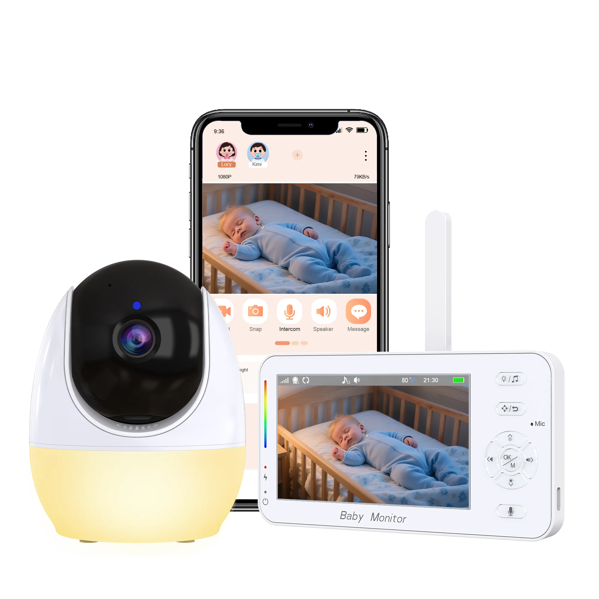 5Inch Screen 2MP 1080P WIFI Baby Camera  Feeding Timer Cry Detection  PTZ Temperature Humidity Display Baby Monitor Babysitter
