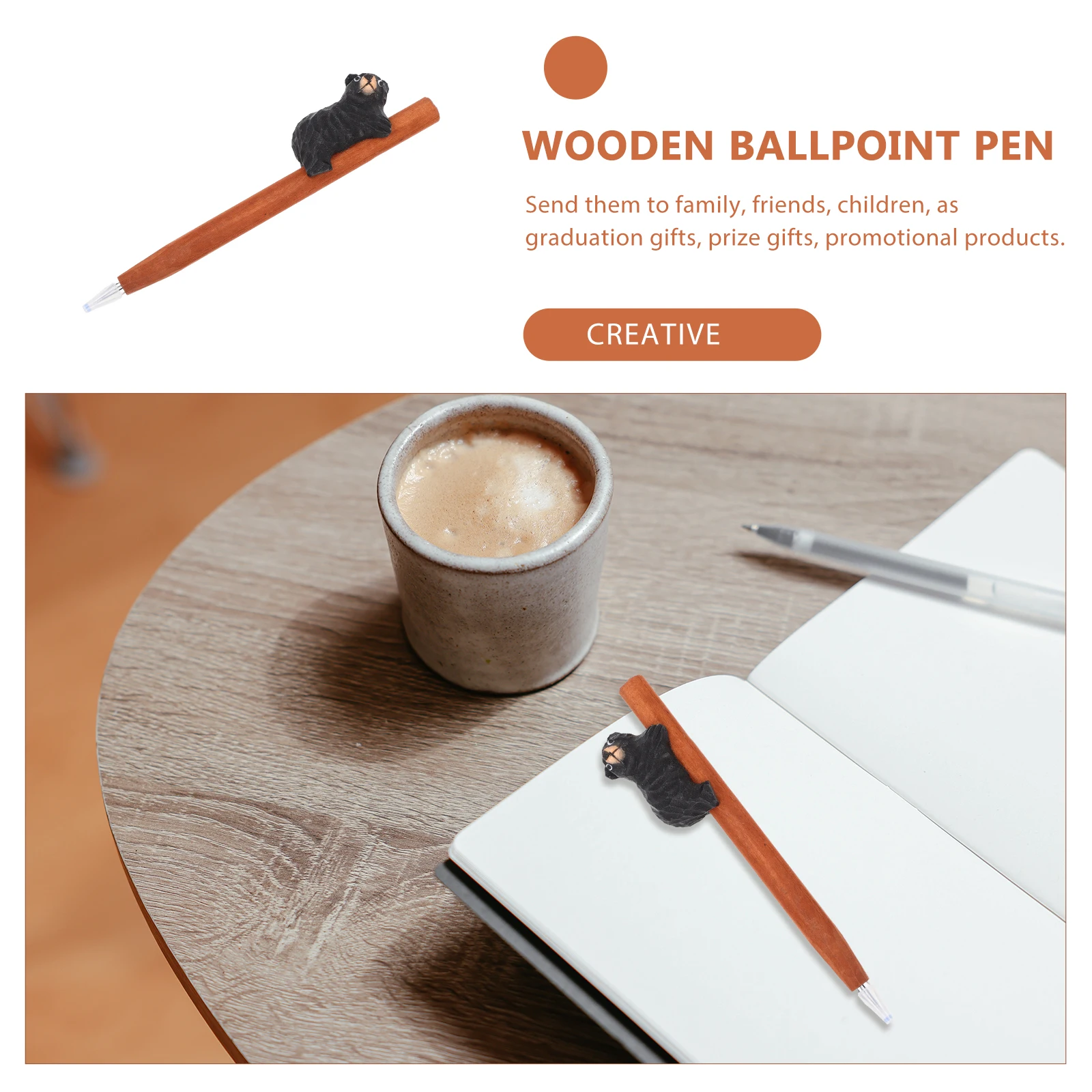 

Black Bear Wooden Carving Pen Animal Writing Unique Pens Ballpoint Engraving Small Ball-point Student