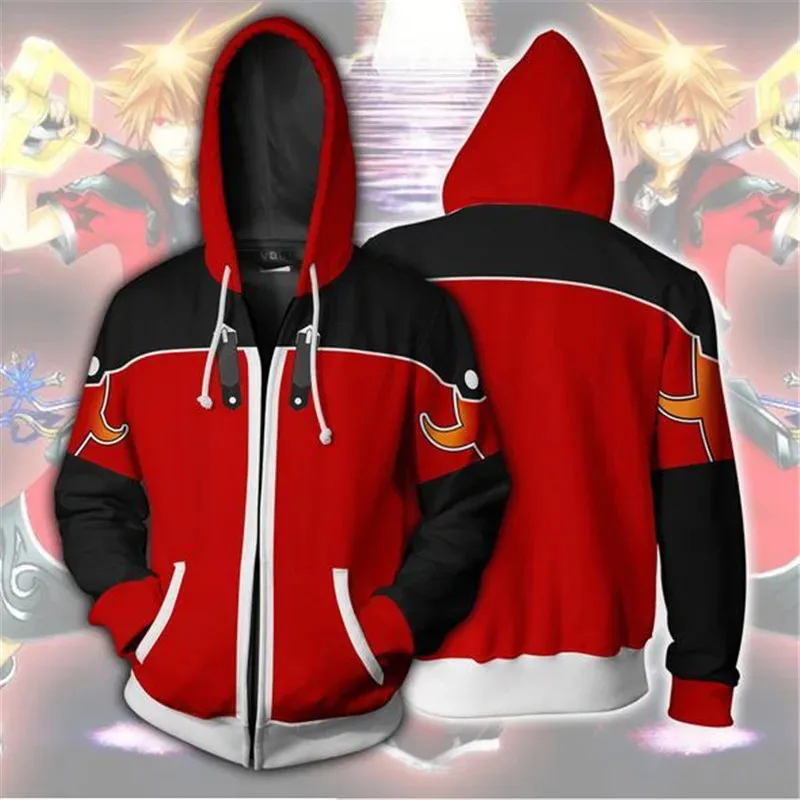 Moletom com capuz com zíper 3D Anime Kingdom Hearts Cosplay moletom com capuz masculino roupas jaqueta