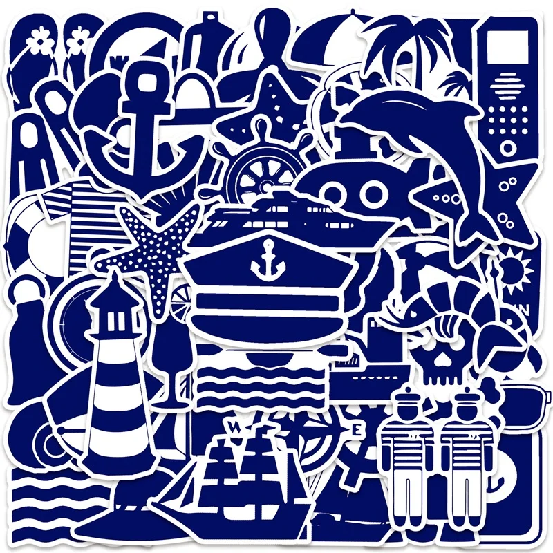 

10/30/50PCS Blue Naval Theme PVC Sticker Aesthetic DIY Colored Decoration Scrapbooking Supplies Hand Accounting for Kids