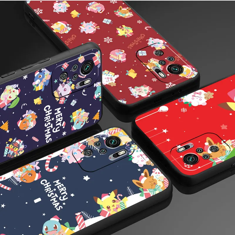 Case For Xiaomi Redmi Note 13 11 10 Pro 9S 9 8 10C 12C 9C 9A K40 7 8T Back Phone Cover TPU Black Funda Christmas Cute Pokemon