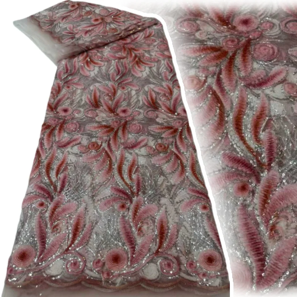 

Лидер продаж, изысканный дизайн, африканская нигерийская вышитая кружевная ткань с блестками, сетчатое кружево высшего качества для вечернего вечернего платья SZ1661