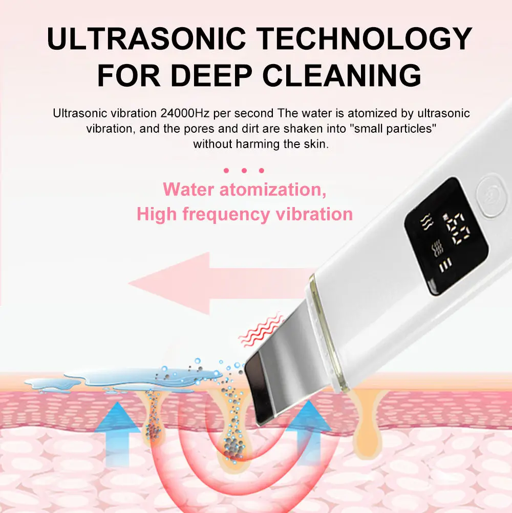 Oplaadbare Ultrasone Facial Peel Cleaner Huid Scrubber EMS Verjonging Therapie Mee-eter Elektrische Gezicht Exfoliërende Schop