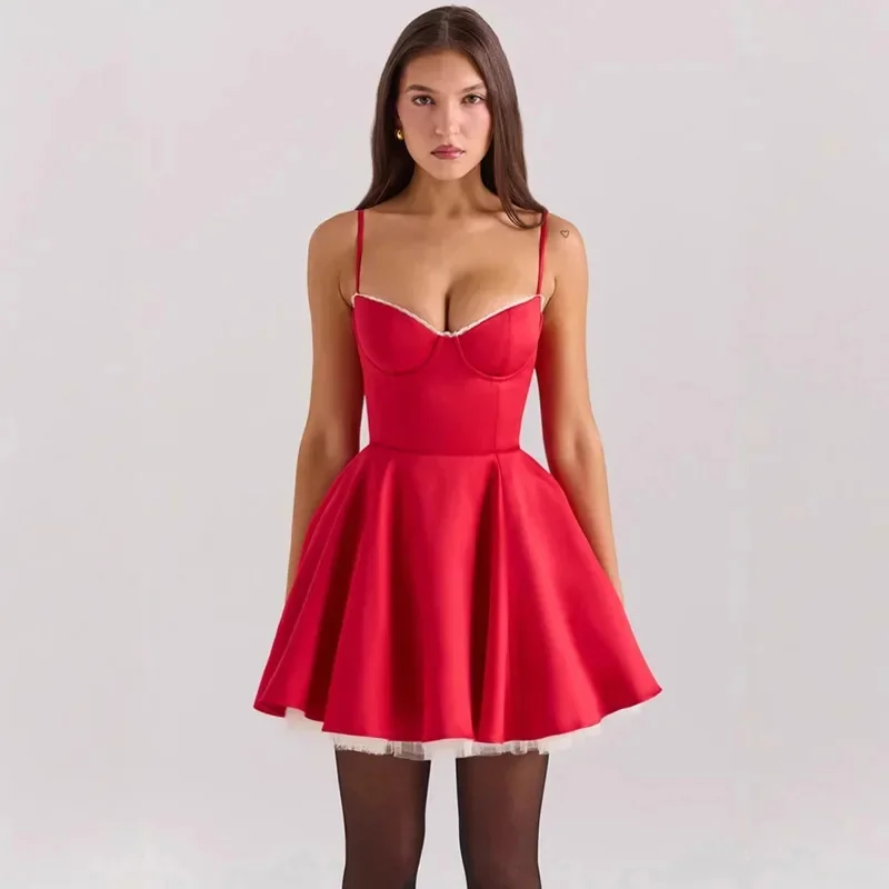 

2025 Mini Dress Straps Layers Summer Romantic Chic Party Dress New Floaty Spice Sexy Double Layered Women Dresses