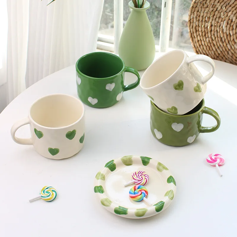 300ml 10oz Heart Patterm Coffee Mug Creative Personality Unique Design Ceramic Cup with  Handle Lovely Gift for Besties 1 Piece