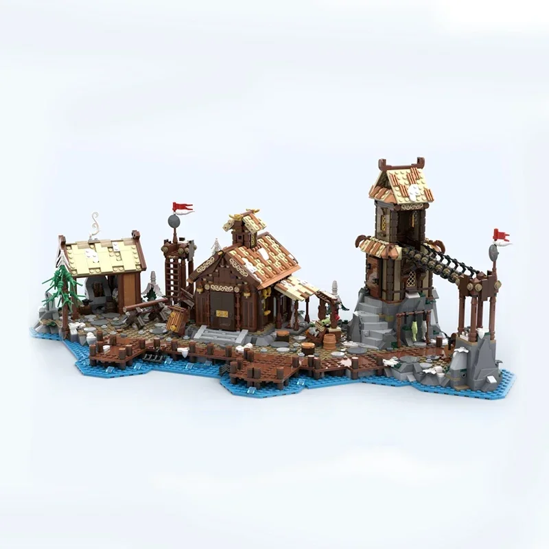 Moc Compatibile 21343 Viking Village House Espansione Nave medievale Building Blocks Mattoni Architettura Regali creativi per bambini