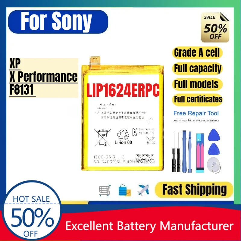 0 Cycle LIP1624ERPC Battery for Sony Xperia X Performance F8131 High Quality Replacement Lithium Polymer Grade A Cell with Tools