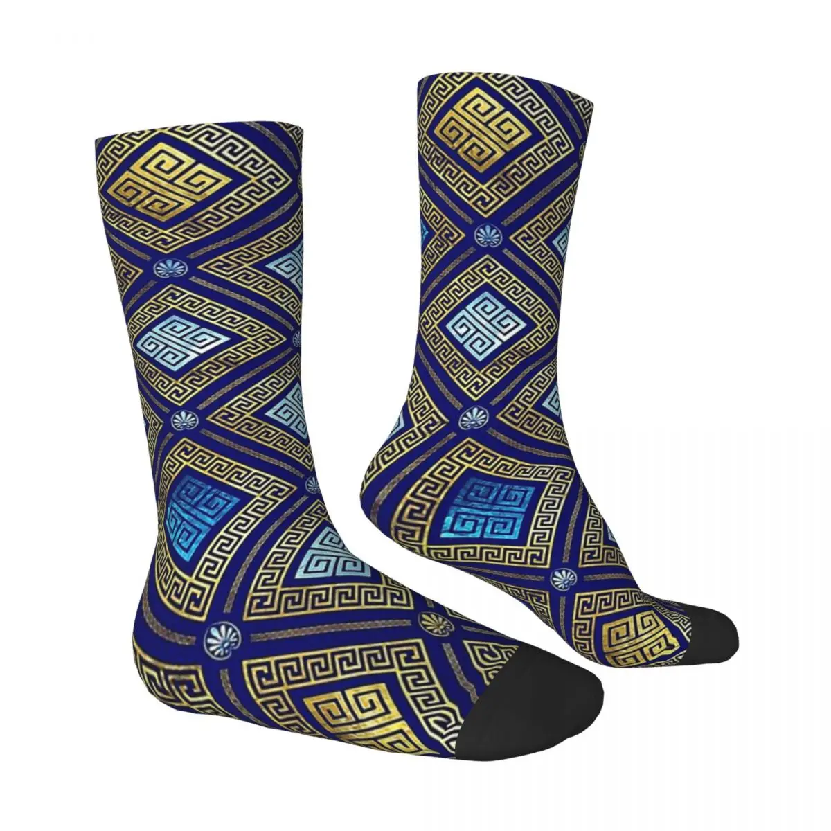 Ornement de clé de méandre grec, ornement de clé grecque, chaussettes d'hiver unisexes, chaussettes chaudes et heureuses, style de rue, chaussette en élan