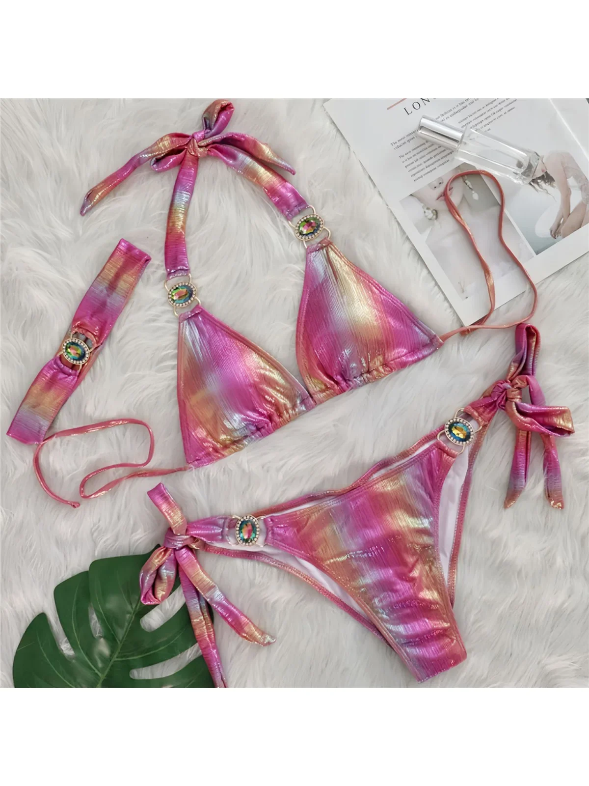 With Headband Halter Scrunch Butt Bikini Female Swimsuit Women Swimwear Three-pieces Bikini set Bather Bathing Suit Swim K6188