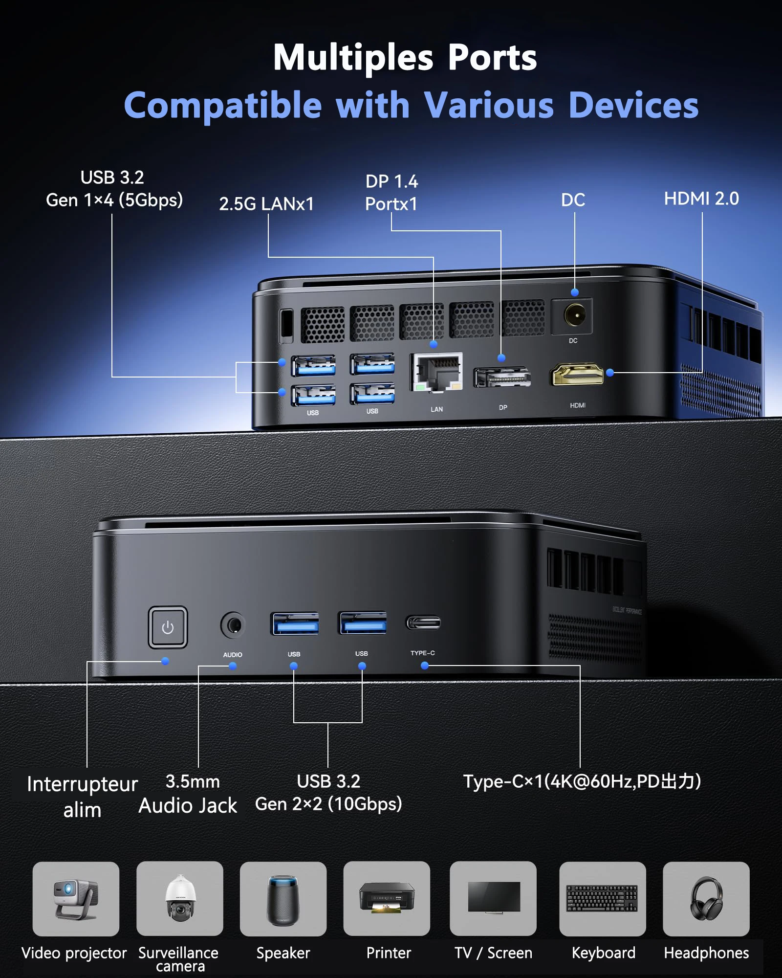 NIPOGI Mini PC with AMD Ryzen 7 7735HS 16GB LPDDR5 512GB M.2 SSD
