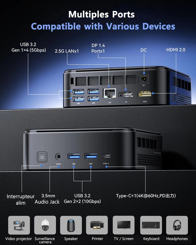 NIPOGI Mini PC with AMD Ryzen 7 7735HS 16GB LPDDR5 512GB M.2 SSD