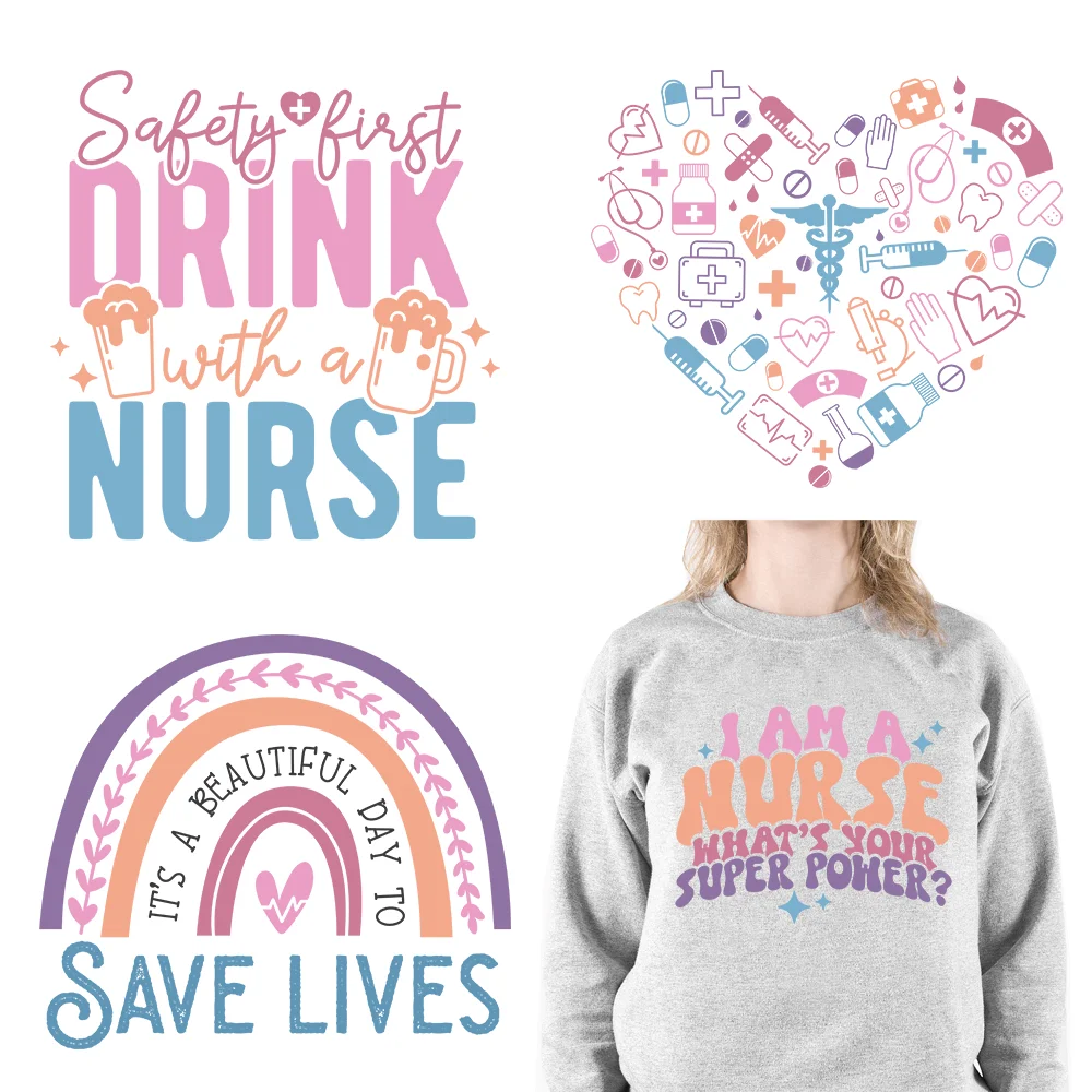 New Nurse Healthcare Heroes Caring Washable Decals Save Live Nurse Squad Iron On DTF Transfers Ready To Press For Clothing