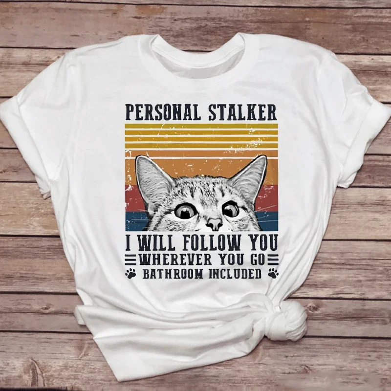 Camisetas de mujer gato divertido calavera mascota Linda moda tendencia 90s Animal Top señora camiseta dulce señoras estampado elegante camiseta
