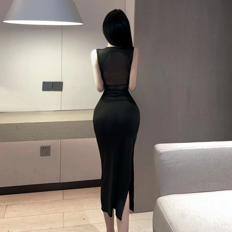 Abito lungo trasparente da discoteca aderente da donna