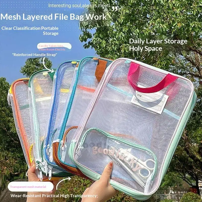 3 Layer Large Opening Tutoring Storage Bag Portable Dustproof Stationery Organizer for Kids School Study Use