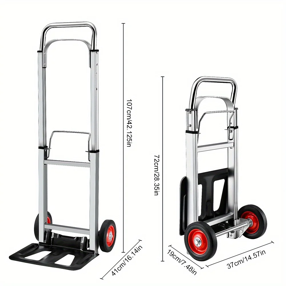 

Folding 4-Wheel Luggage Cart - All-Aluminum Collapsible Hand Truck for Shopping, Travel & Logistics, Portable Flatbed Trolley
