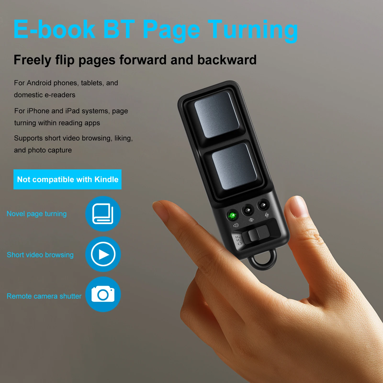 Fingertip Selfie Video Page Turner Dual Button Portable Multifunctional Smartphone Remote Clicker for Tablet Phone