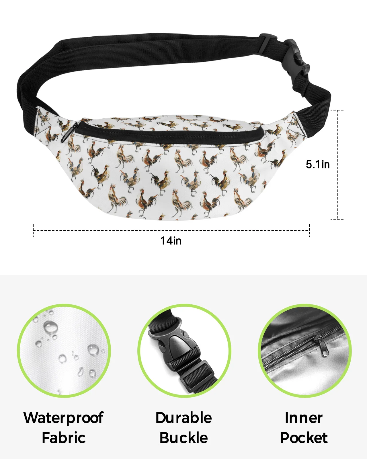 Farm Animal Chicken Retro Waist Bags for Women Man Travel Shoulder Crossbody Chest Bags Waterproof Fanny Pack