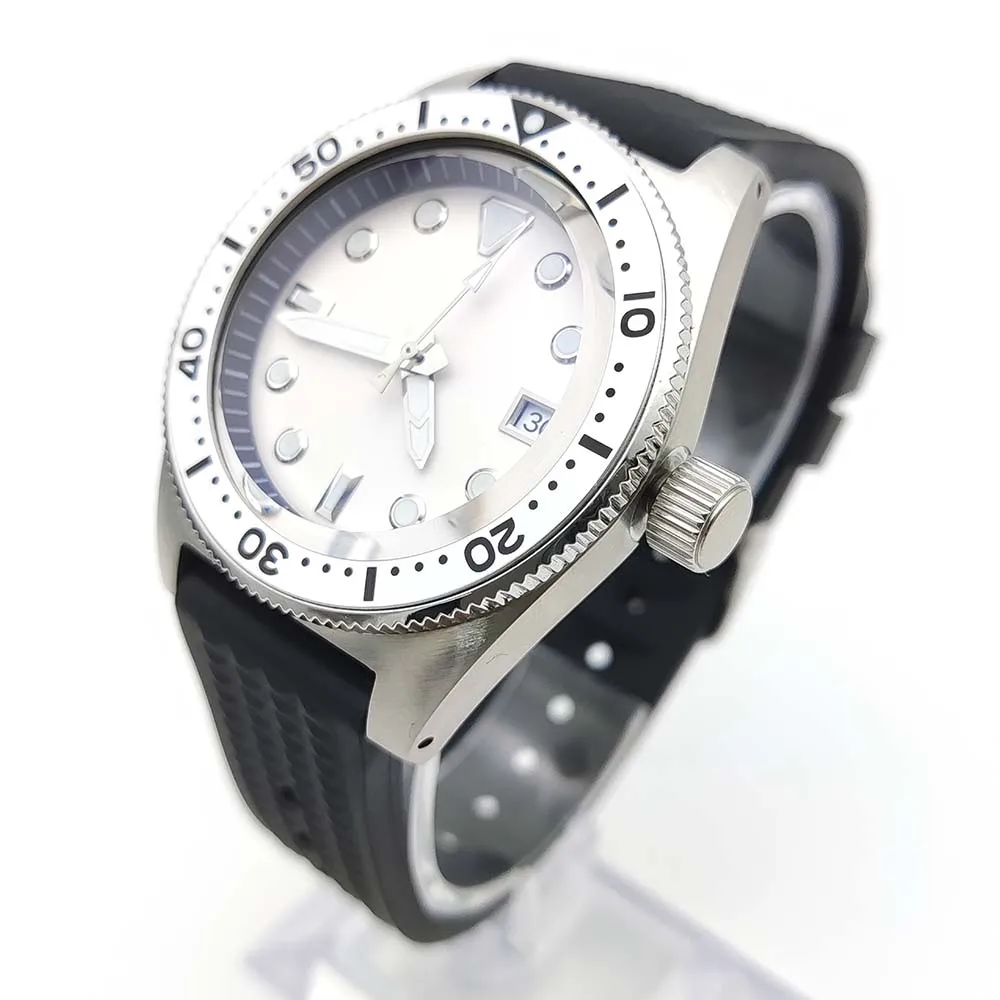 Men's Automatic Sapphire Watch NH35 Movement 316L Stainless Steel Waterproof Case Silicone Strap White Sterile Dial Men's Watch