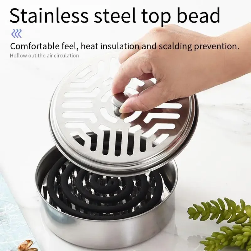 Stainless Steel Mosquito Coil Box with Cover Household Fireproof Anti-hot Creative Ash Tray Safe Outdoor Portable Mosquito Coil