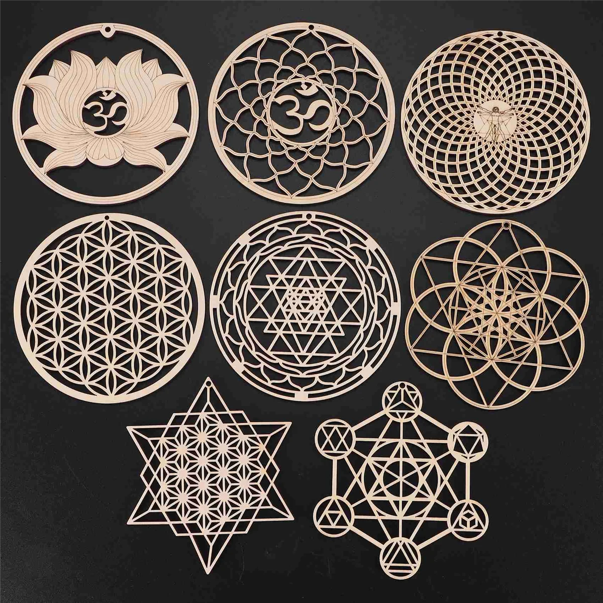 لافتة حائط خشبية على شكل زهرة للحياة ، خشب السفينة ، هندسة ذاتية الصنع ، 14 ، 8 عبوات