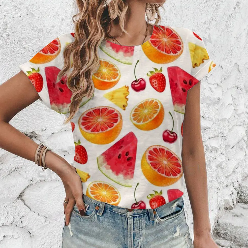 Fruit lemon Pattern Printing Woman Oversized T-shirts Sumer Round Collar oversized Comfortable Short sleeve T-shirt Top S-5XL