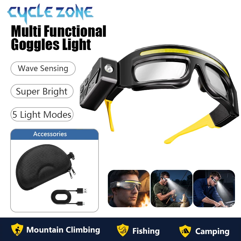 Multi Function 2 in 1 Goggle Glasses Headlamp 90 Degree Rotation Control Head Light Repair Work Emergency Lamp Hiking Fishing