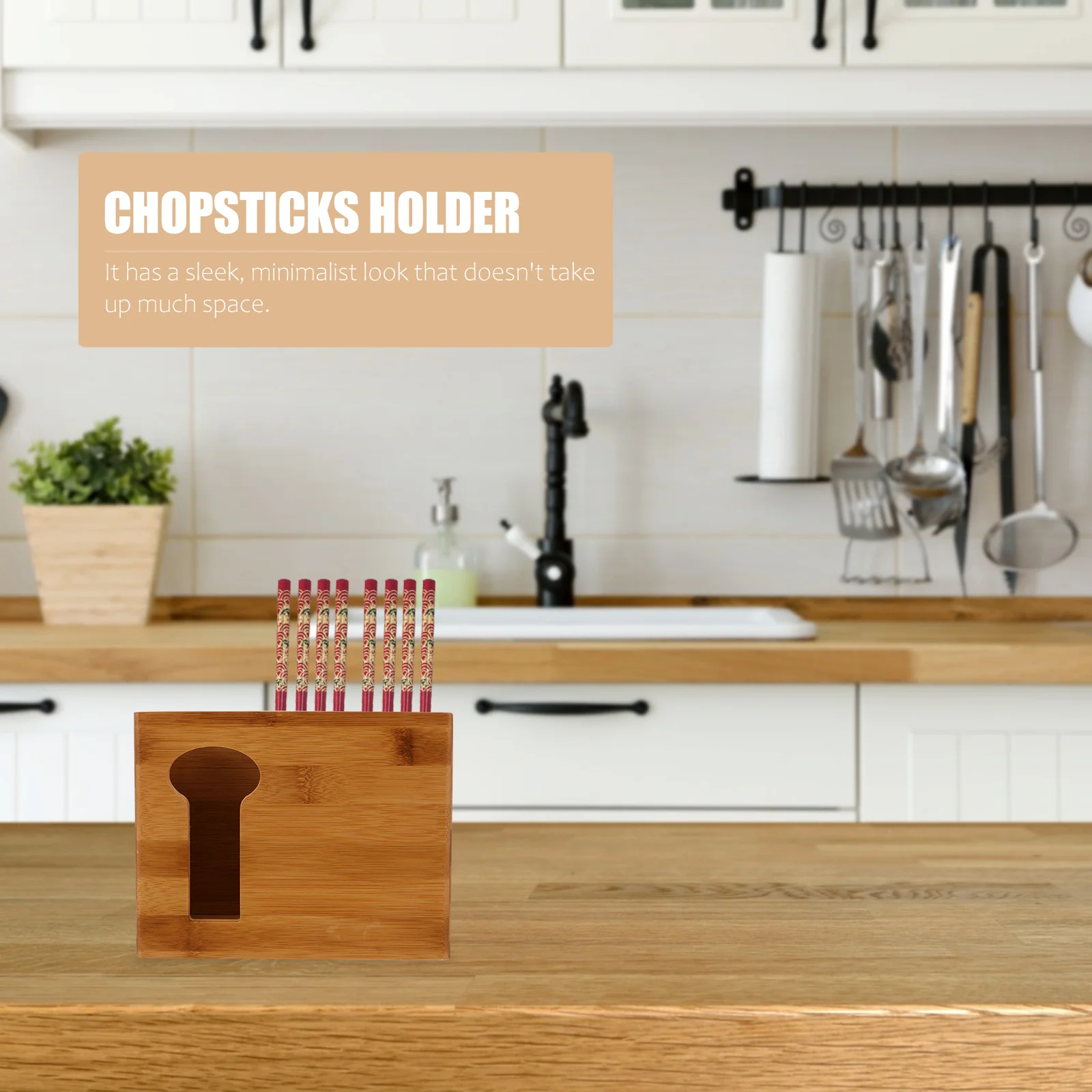 

1Pcs Bamboo Chopsticks Organizer Kitchen Flatware Storage Rack Multifunctional Countertop Utensil Holder