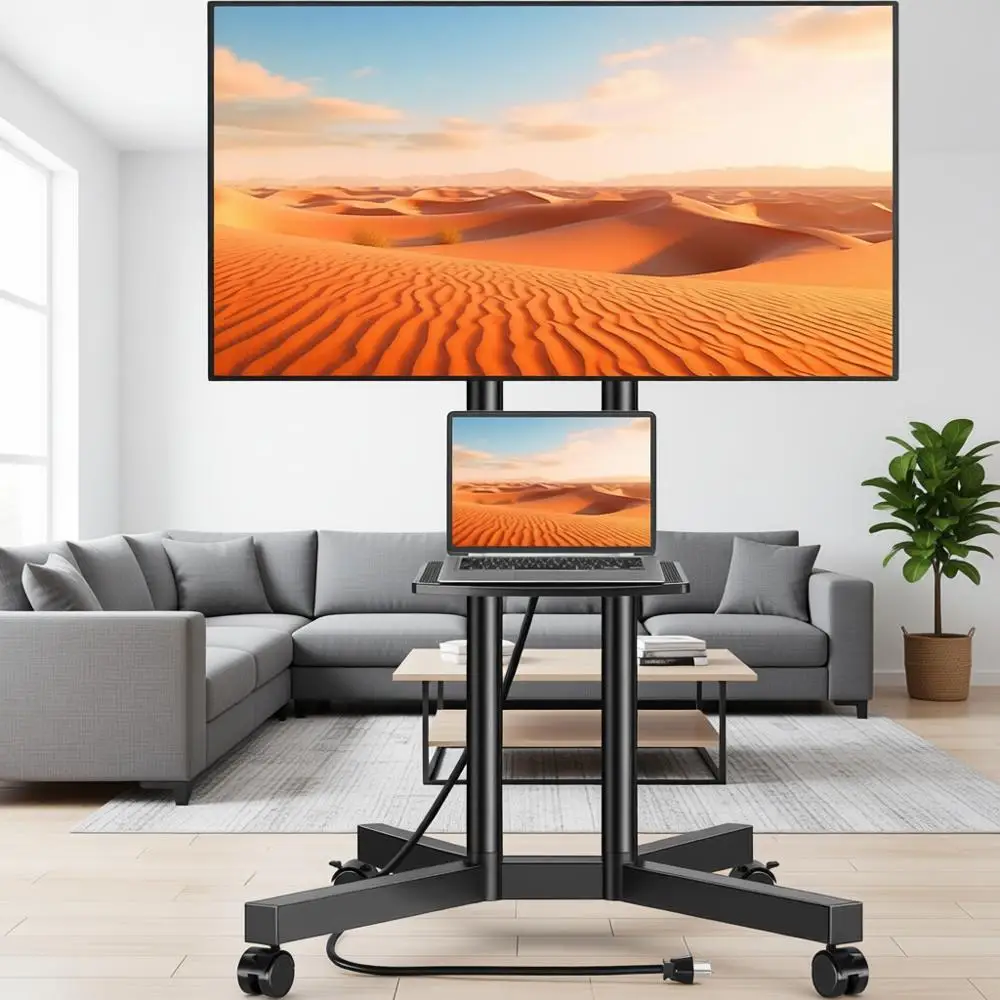 

Передвижная подставка для телевизоров с диагональю 32-75 дюймов (LCD, LED, OLED), до 88 фунтов, на колесиках, регулируемая по высоте, VESA 400x400 мм