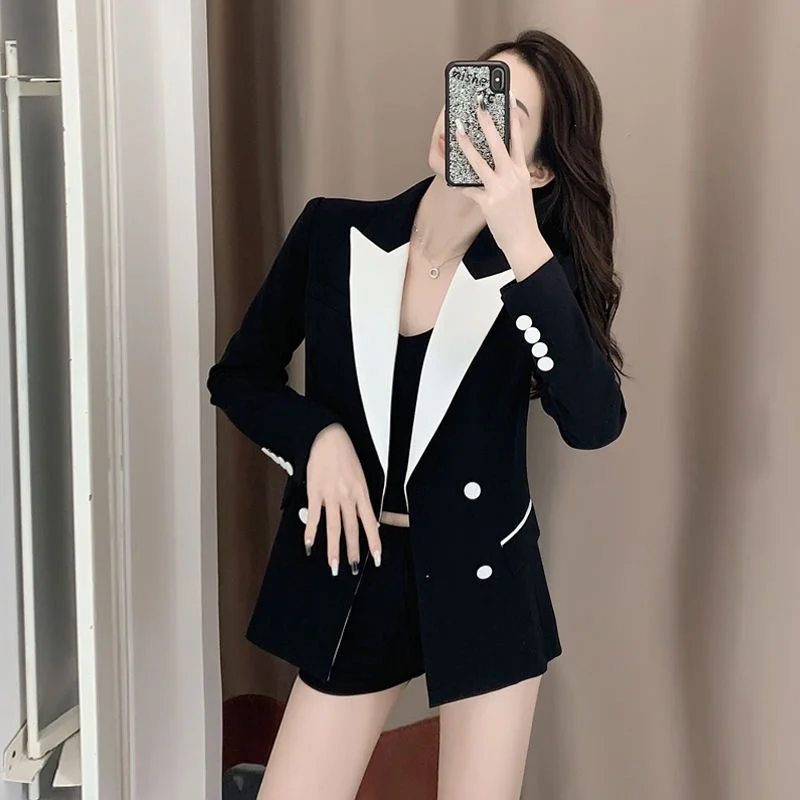 4XL High-Quality 2024 Autumn New Slim Fit Contrast Color Splicing Suit Coat for Women Blazer Lady Clothes Trench Coat Spring