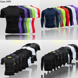 Fashion Men T Shirt Running Shirts Men Compression T-shirts Sportswear Gym Rash Guard Boxing Training Jiu Jitsu Bjj Sports Tops