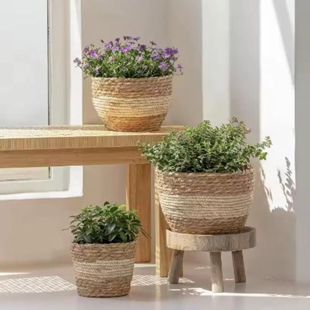 Practical S/M/L Straw Weaving Flower Plant Pot Decorative Handmade Flowerpot Storage Baskets