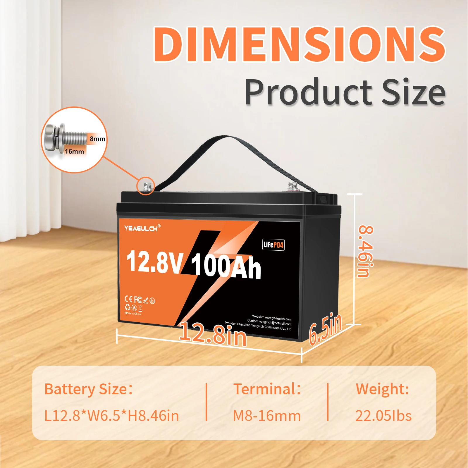 

Аккумулятор LiFePO4 Yeagulch 12В 100Ач (80) с BMS 100А, емкость 1280Втч, перезаряжаемый, для автодомов, солнечных и автономных систем