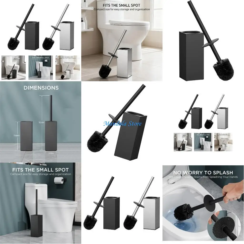 U2JC Soft Bristles Toilet Cleaning Brush Stainless Steel Toilet Bowl Brush with Holder Toilet Cleaning Tool Bathroom Accessories