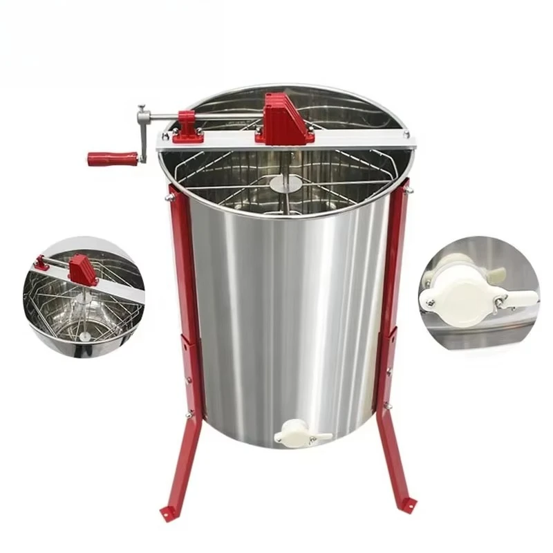 New 4-Frame Stainless Steel Manual Honey Extractor with Legs & Plastic Honey Gate - Eco-Friendly Beekeeping Equipment