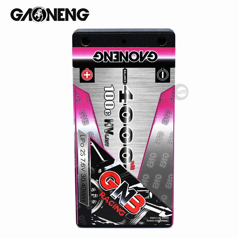 Gaoneng GNB 4000mAh 2S 7.6V 100C Low Profile Hardcase Shorty LiPo Battery 4.0mm Bullet XT60/T-Plug Plug for Racing RC Car Boat