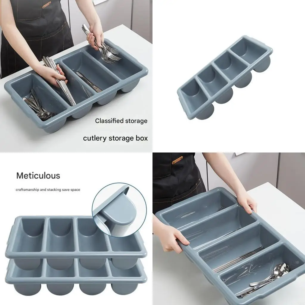 

Space Saving Drawer Insert Cutlery Organiser Four Compartment Plastic Box Silverware Holder with 4 Sections X3UC